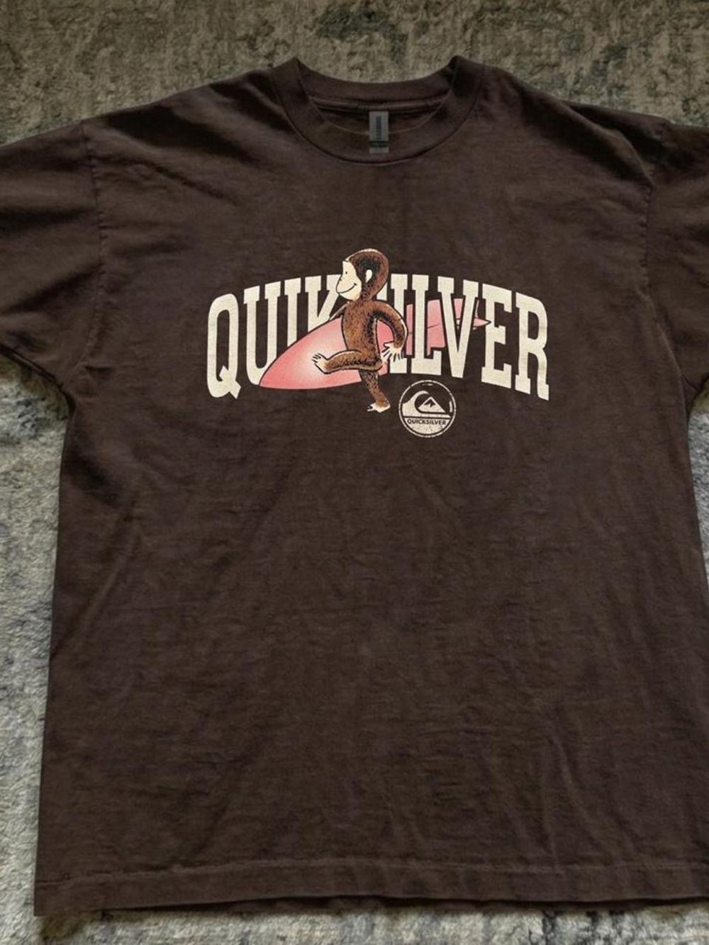 Gildan Brown Quiksilver Graphic Tee with Monkey Surfing Logo